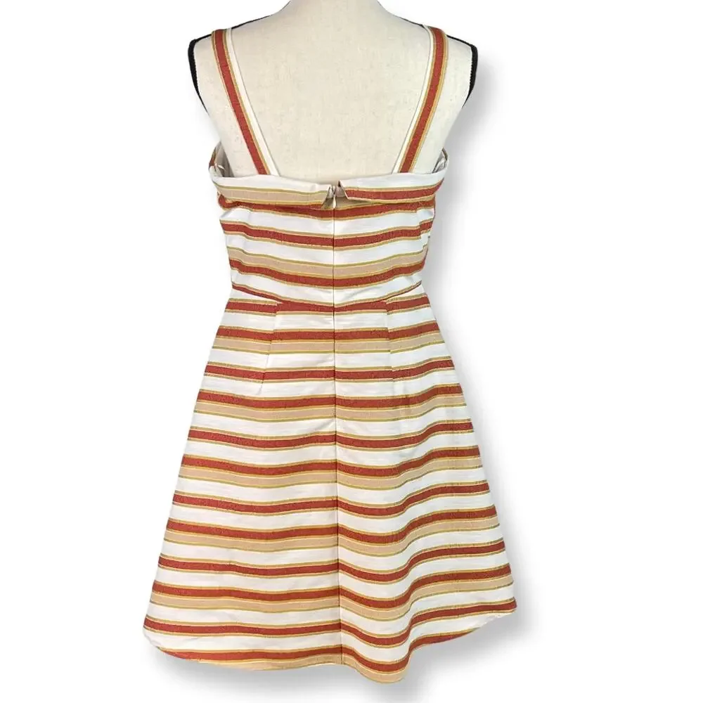 Mi Ami Retro Striped Sleeveless Fit and Flare Knee Length Dress Lined Medium